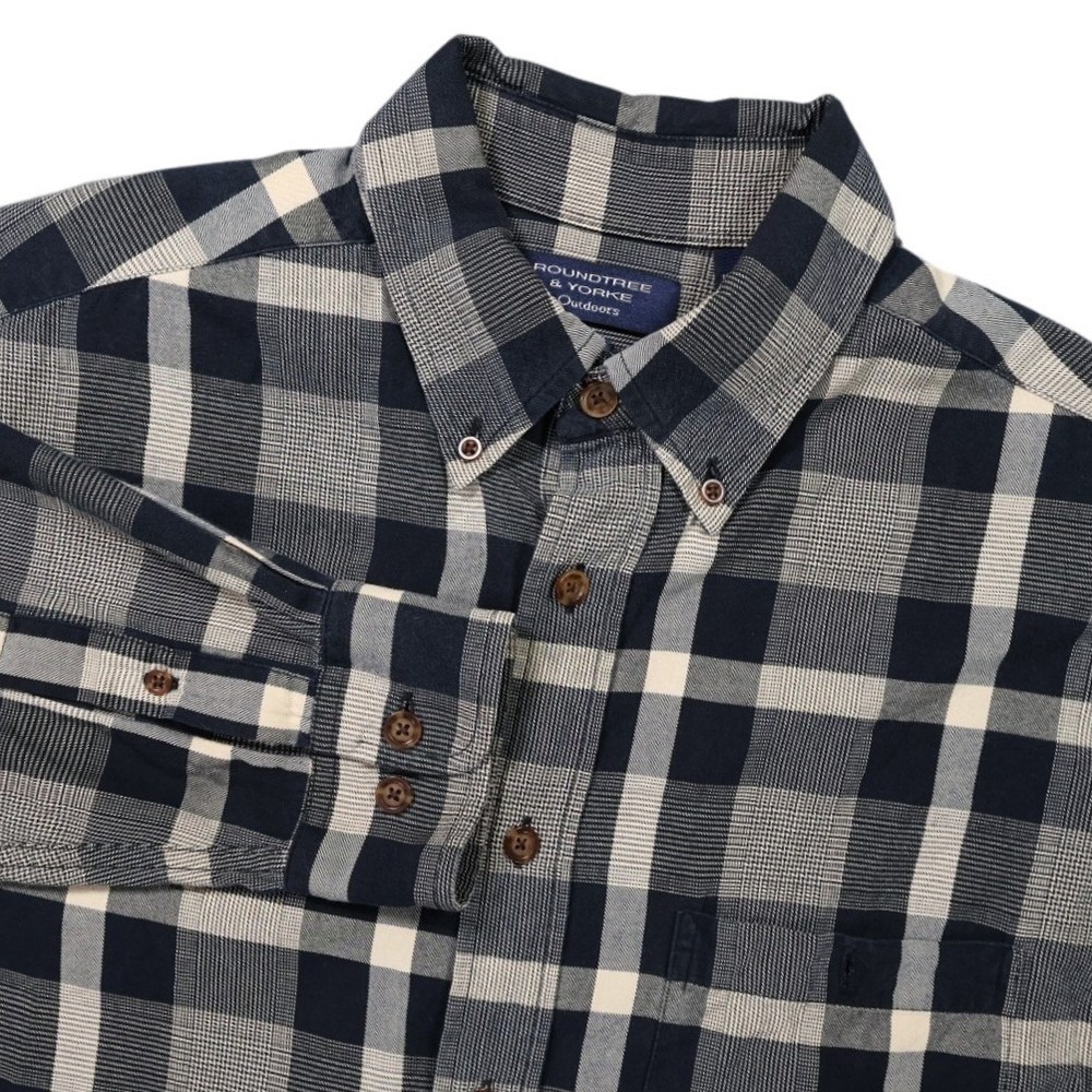 Roundtree & Yorke Outdoors Shirt Mens L Blue Excellent Portuguese Flannel Plaid